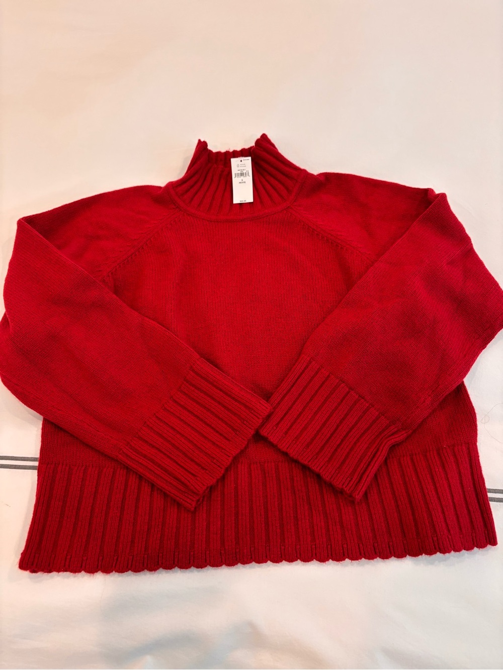 Red Mock Neck Rib Hem Sweater
